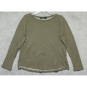 Lauren Ralph Lauren Striped‎ Long Sleeve Top Womens Medium Green Boat Neck